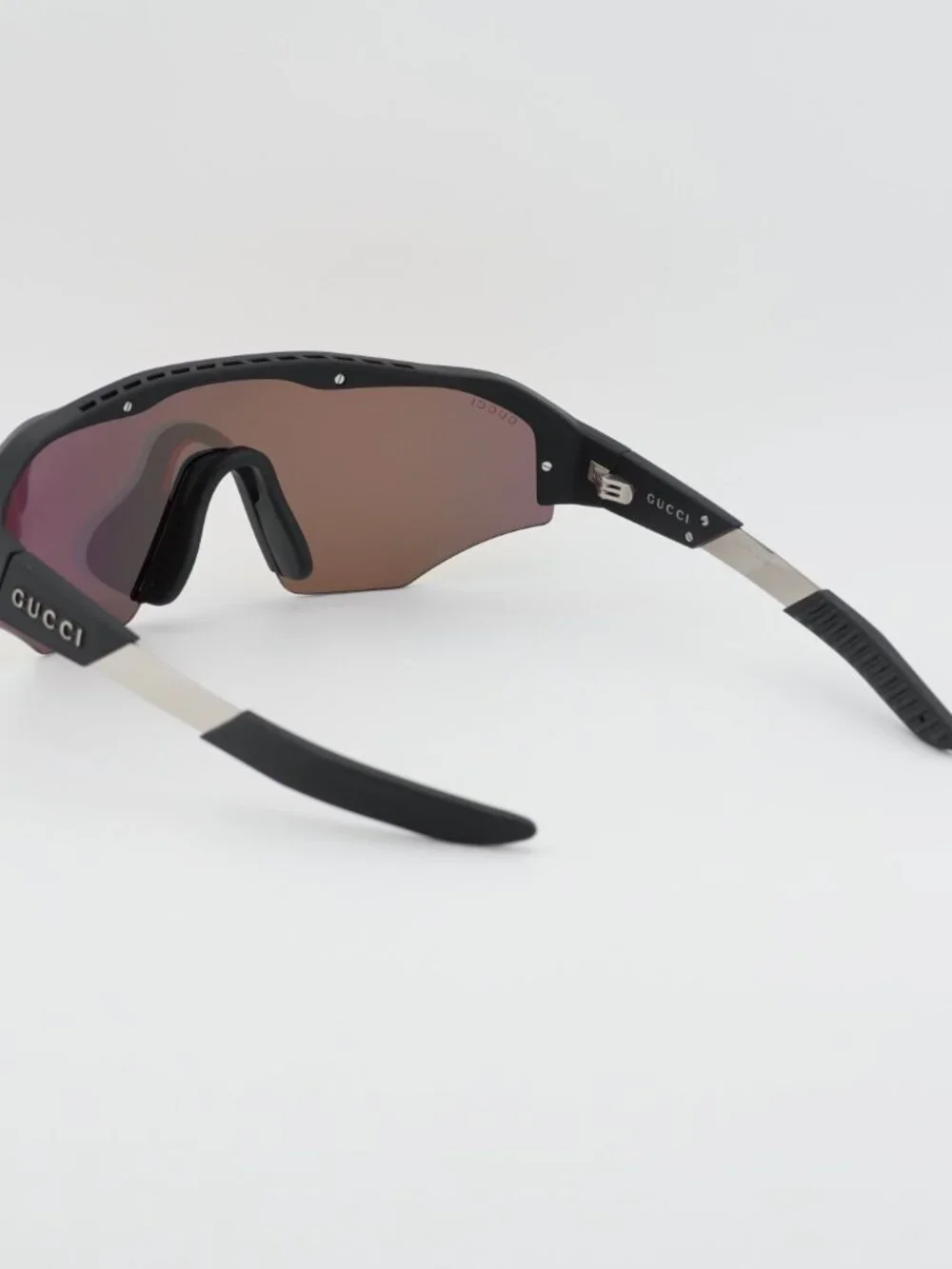 Gucci GG2017S 004 Sunglasses Black Shield Frame, Orange Mirror Lenses
